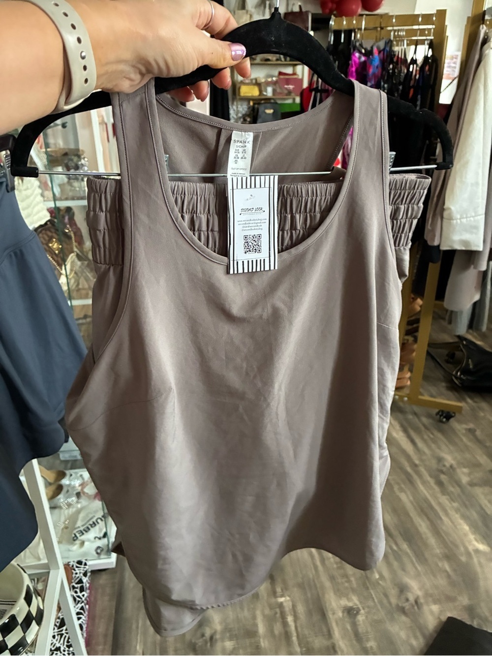 SPANX Mauve Scoop Neck “out of office” Tank Top and shorts set in smoke